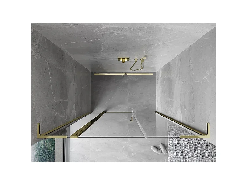 Mexen Mist L Duschdrehtür 160 cm, transparent, gold - 8A4L-160-001-50-00