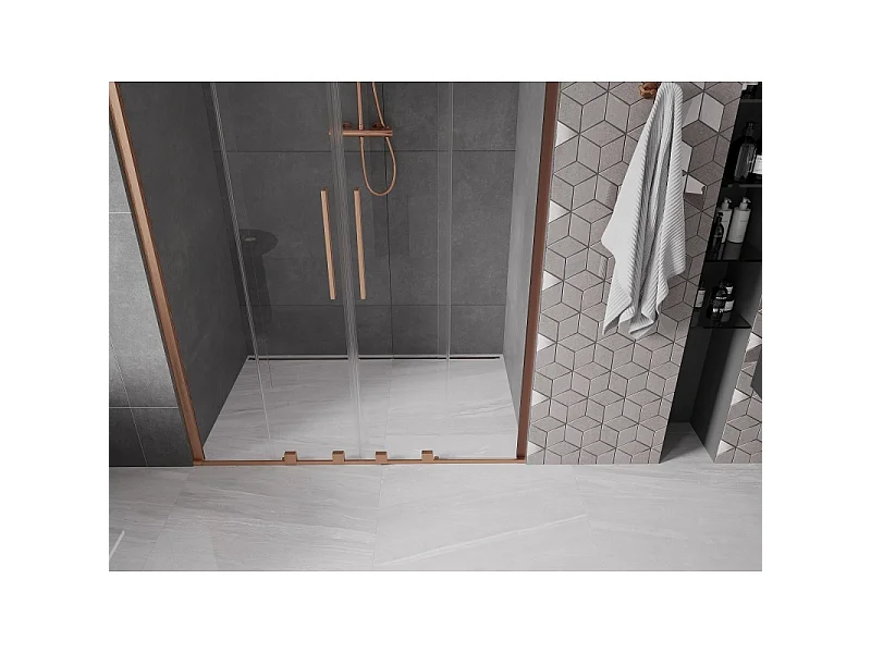 Mexen Velar Duo schuifdeuren voor douche 140 cm, transparant, geborsteld koper - 871-140-000-02-65