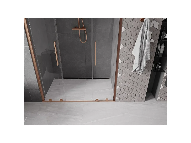 Mexen Velar Duo schuifdeuren voor douche 140 cm, transparant, geborsteld koper - 871-140-000-02-65