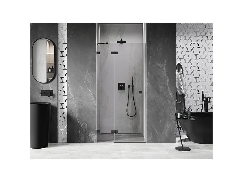 Mexen Lunar levi nihajni tuš vrat 80 cm, transparenten, črn - 834-080-000-70-00-L