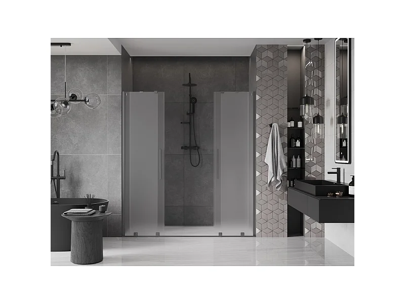Mexen Velar Duo sliding shower doors 180 cm, frost, gun gray brushed - 871-180-000-32-66