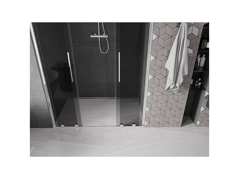 Mexen Velar L Duo Schiebetüren für Dusche 150 cm, Graphit, Chrom - 871-150-003-42-01
