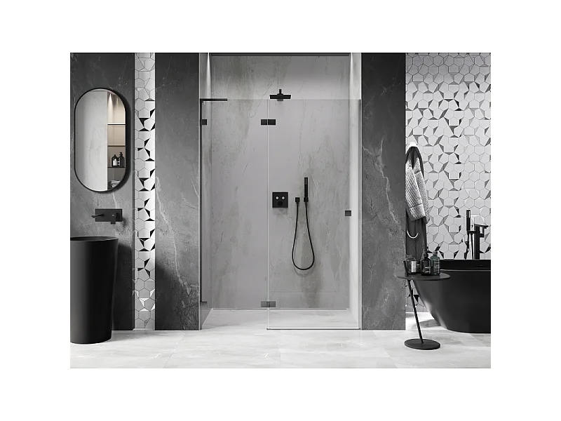 Mexen Lunar L porte de douche à charnière gauche 135 cm, transparent, gris canon brossé - 834L-135-000-66-00-L