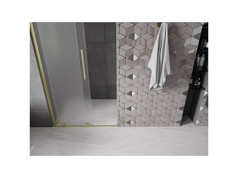 Mexen Velar L drsna vrata za tuš 90 cm, mat, zlata brušena - 871-090-003-31-55