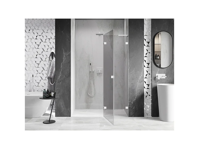Mexen Lunar L drzwi prysznicowe uchylne prawe 135 cm, transparent, białe - 834L-135-000-20-00-P