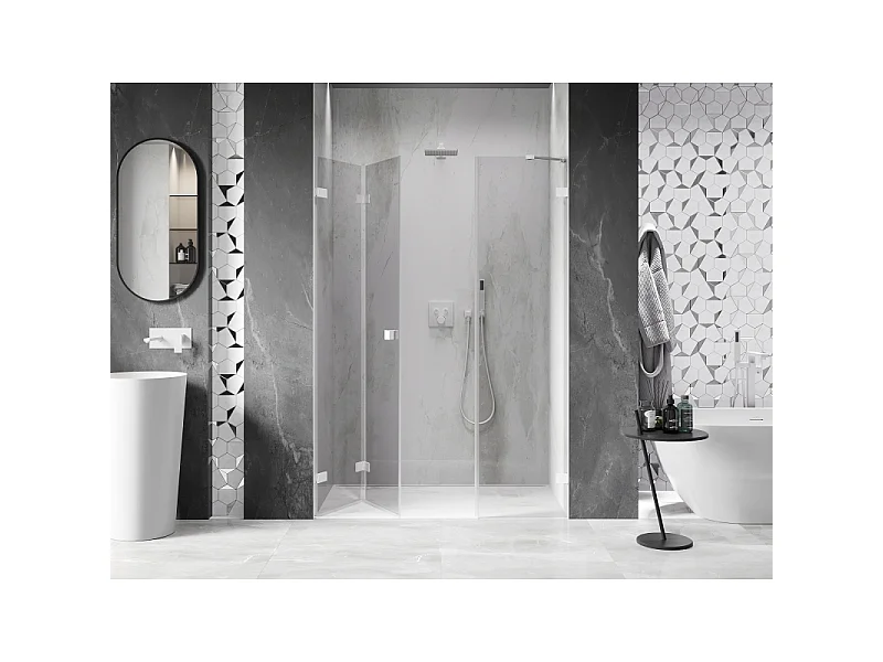 Mexen Lunar-F folding shower door left 150 cm, transparent, white - 836S-150-050-20-00-L