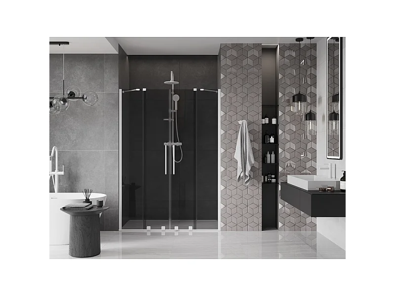 Mexen Velar Duo puertas de ducha correderas 150 cm, grafito, blanco - 871-150-000-42-20