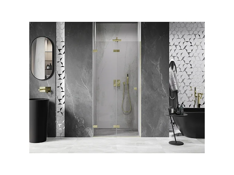 Mexen Lunar-F sammenfoldelige brusedøre venstre 95 cm, transparent, gylden børstet - 836-095-000-55-00-L