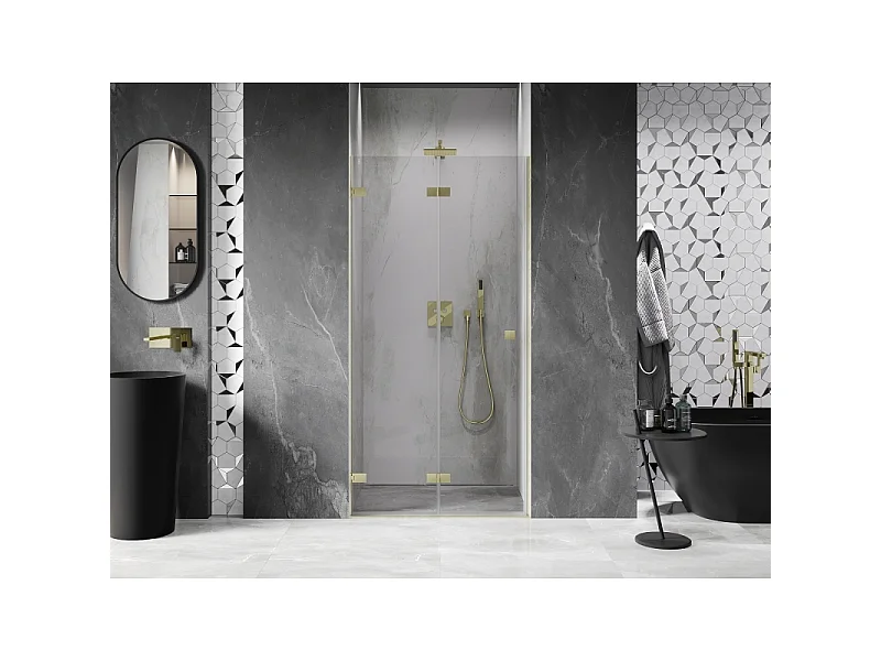 Mexen Lunar-F sammenfoldelige brusedøre venstre 95 cm, transparent, gylden børstet - 836-095-000-55-00-L