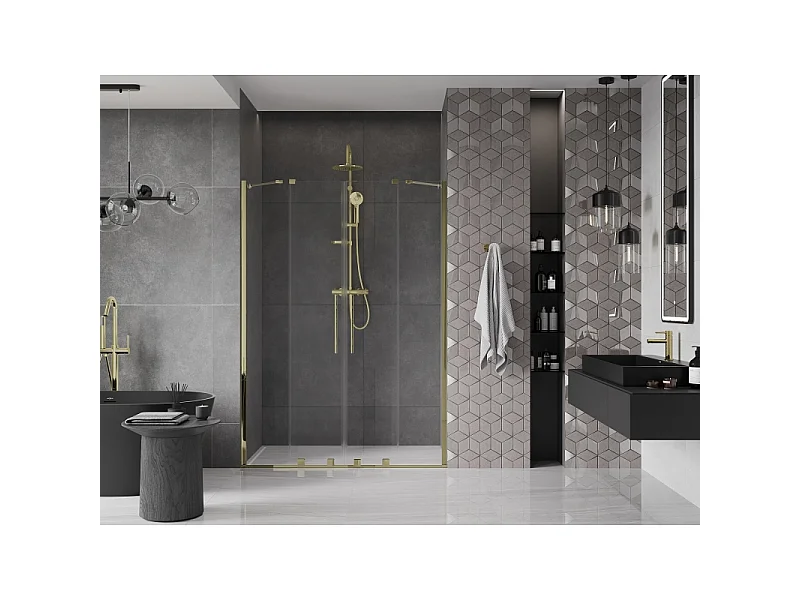 Mexen Velar Duo schuifbare douchedeuren 150 cm, transparant, goud - 871-150-000-02-50