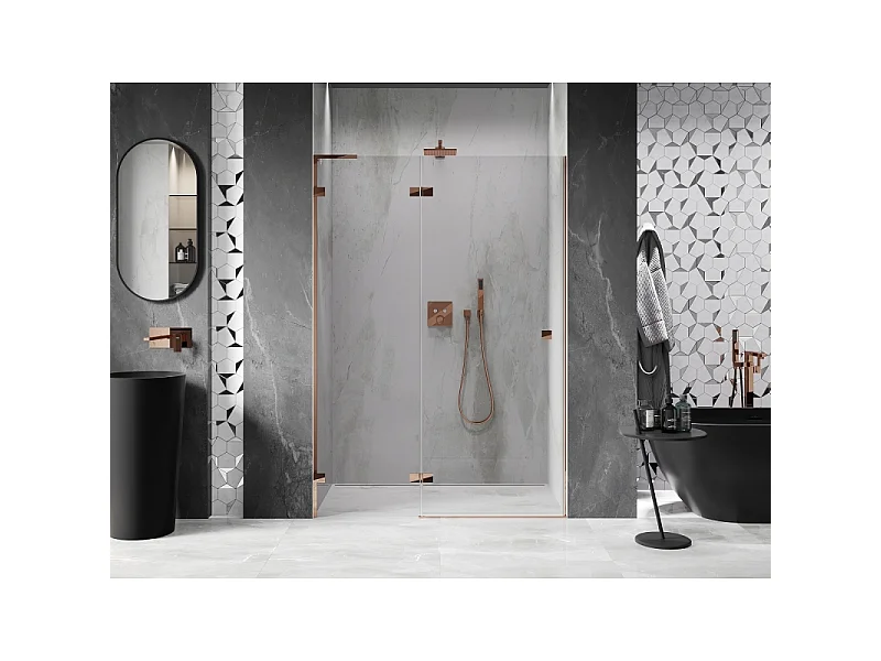 Mexen Lunar L porte de douche pivotante gauche 130 cm, transparent, or rose - 834L-130-000-60-00-L