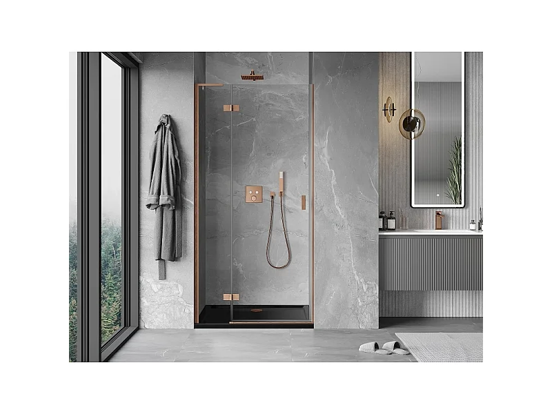 Mexen Mist-H L porte de douche battante gauche 120 cm, transparent, cuivre brossé - 8A5L-120-000-65-00-L