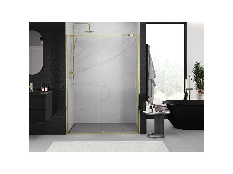 Mexen Exo puerta de ducha batiente 140 cm, transparente, dorado - 819-140-000-50-00