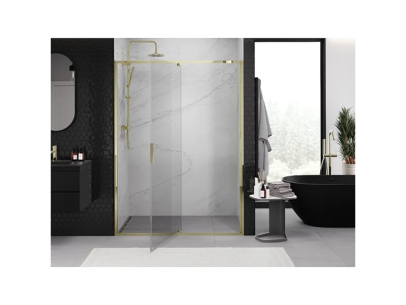 Mexen Exo puerta de ducha batiente 140 cm, transparente, dorado - 819-140-000-50-00
