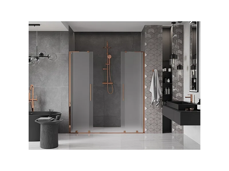 Mexen Velar L Duo Schiebeduschtür 200 cm, satiniert, Roségold - 871-200-003-32-60