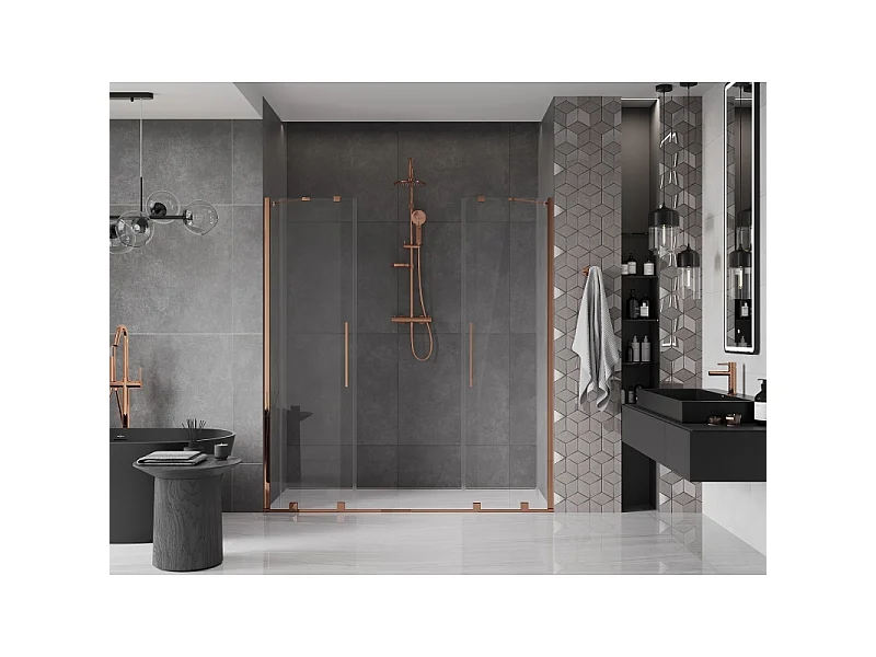 Mexen Velar Duo Schiebetüren für die Dusche 170 cm, transparent, Roségold - 871-170-000-02-60