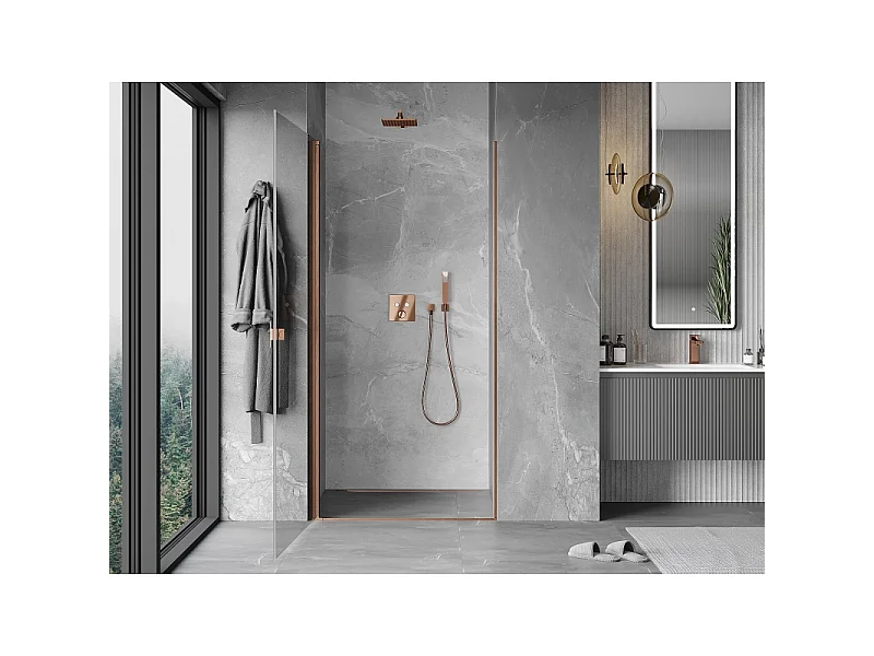 Mexen Mist-B shower door, hinged 80 cm, transparent, brushed copper - 8A2-080-000-65-00
