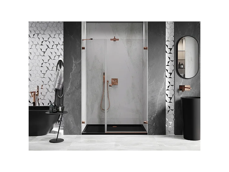 Mexen Lunar-B Duschabtrennung rechts öffnend 140 cm, transparent, Roségold - 832S-140-050-60-00-P