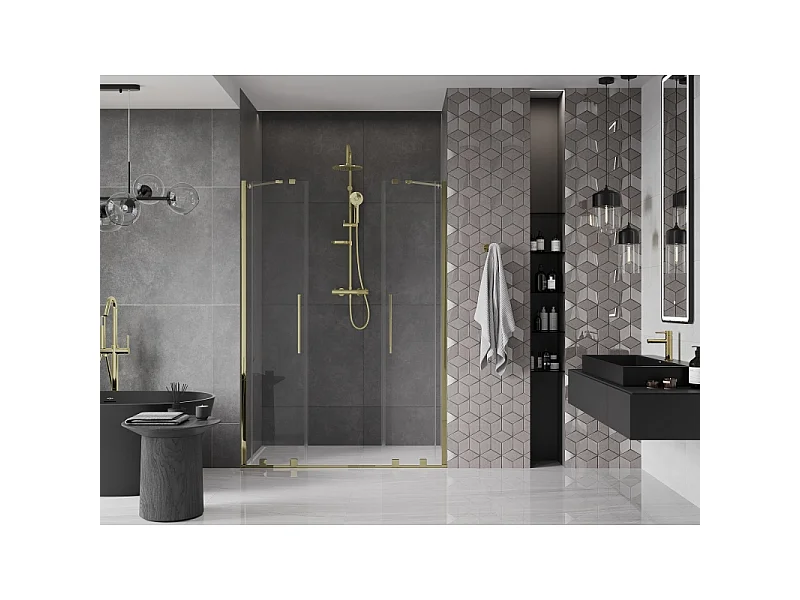 Mexen Velar Duo drzwi prysznicowe rozsuwane 160 cm, transparent, złote - 871-160-000-02-50