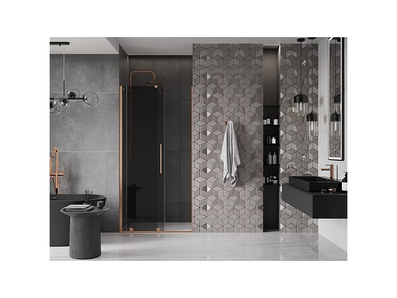 Mexen Velar schuifdouchedeur 90 cm, grafiet, geborsteld koper - 871-090-000-41-65