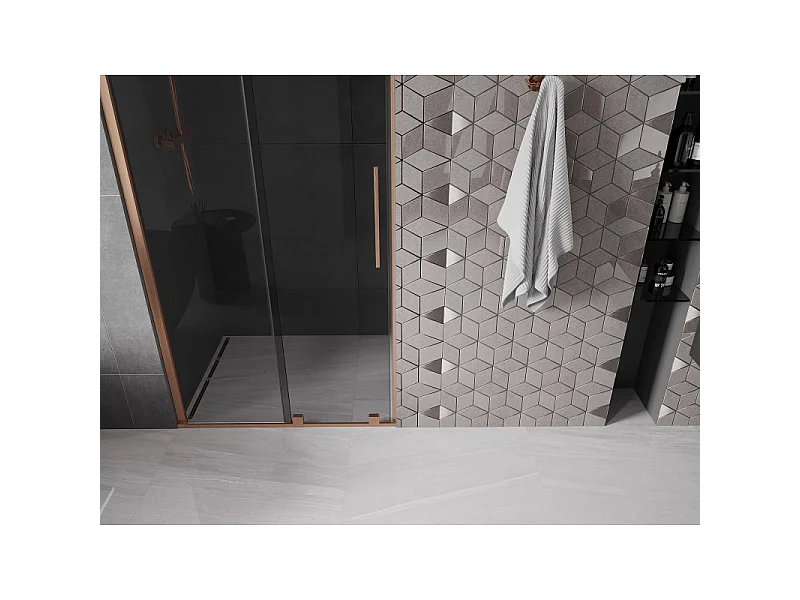 Mexen Velar schuifdouchedeur 90 cm, grafiet, geborsteld koper - 871-090-000-41-65