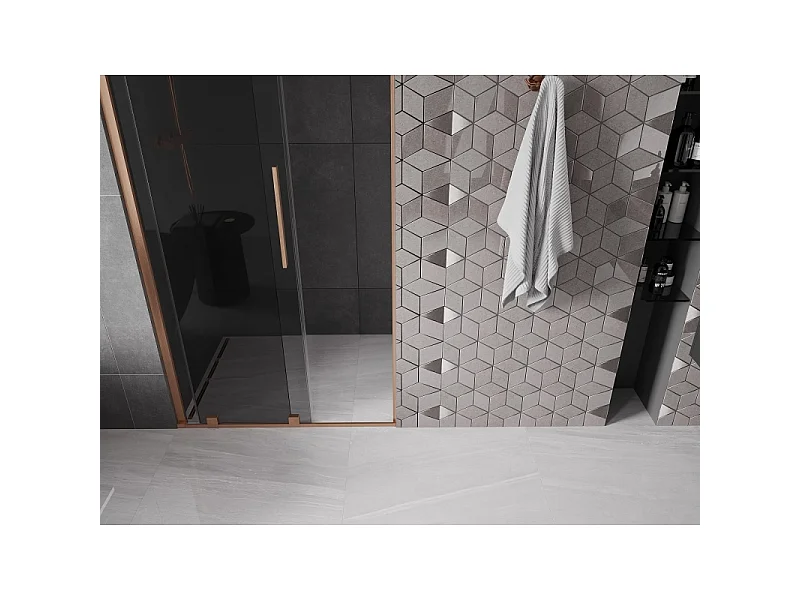 Mexen Velar schuifdouchedeur 90 cm, grafiet, geborsteld koper - 871-090-000-41-65