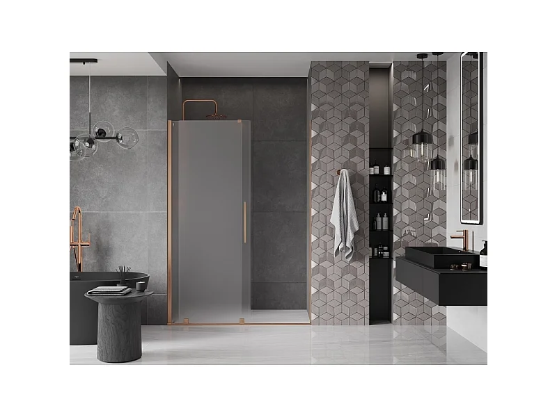 Mexen Velar Duschschiebetüren 130 cm, Mattglas, Gebürstetes Kupfer - 871-130-000-31-65