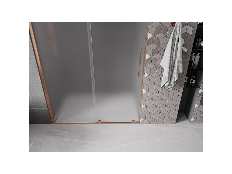 Mexen Velar Duschschiebetüren 130 cm, Mattglas, Gebürstetes Kupfer - 871-130-000-31-65