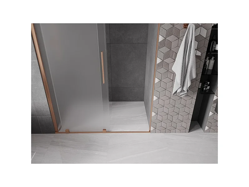 Mexen Velar Duschschiebetüren 130 cm, Mattglas, Gebürstetes Kupfer - 871-130-000-31-65