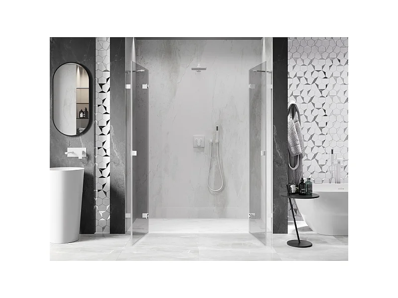 Mexen Lunar Duo portes de douche battantes 170 cm, transparentes, blanches - 834D-170-000-20-00