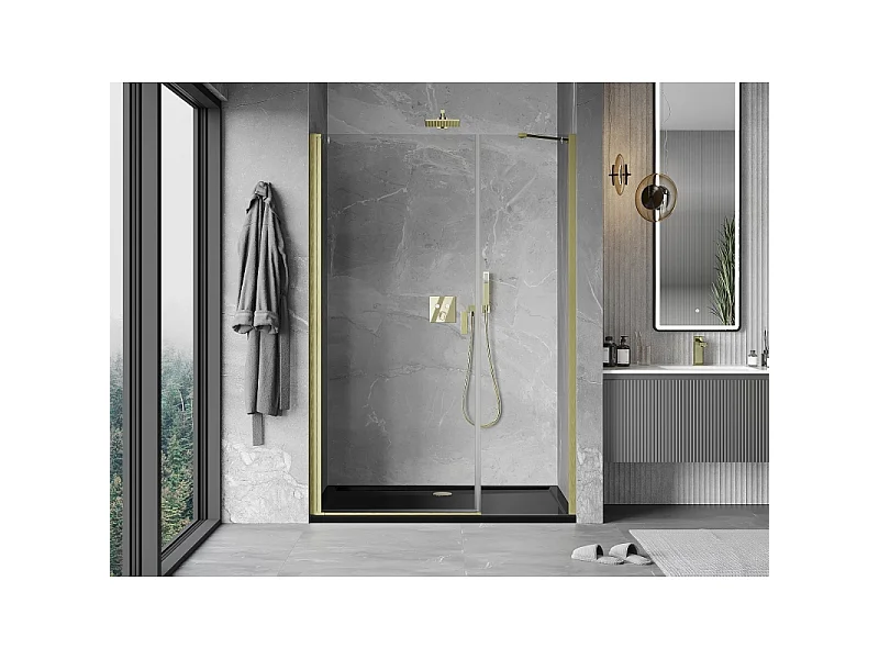 Mexen Mist-B drzwi prysznicowe uchylne 115 cm, transparent, złote szczotkowane - 8A2-115-001-55-00