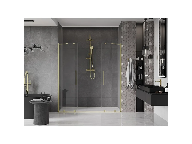 Mexen Velar Porte de douche coulissante duo 200 cm, transparent, or brossé - 871-200-000-02-55