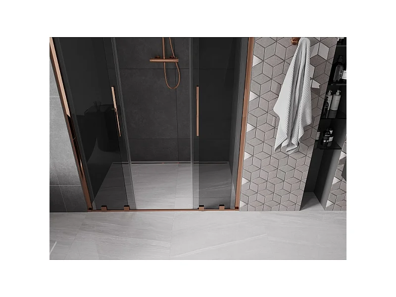 Mexen Velar Duo porte de douche coulissante 140 cm, graphite, or rose - 871-140-000-42-60