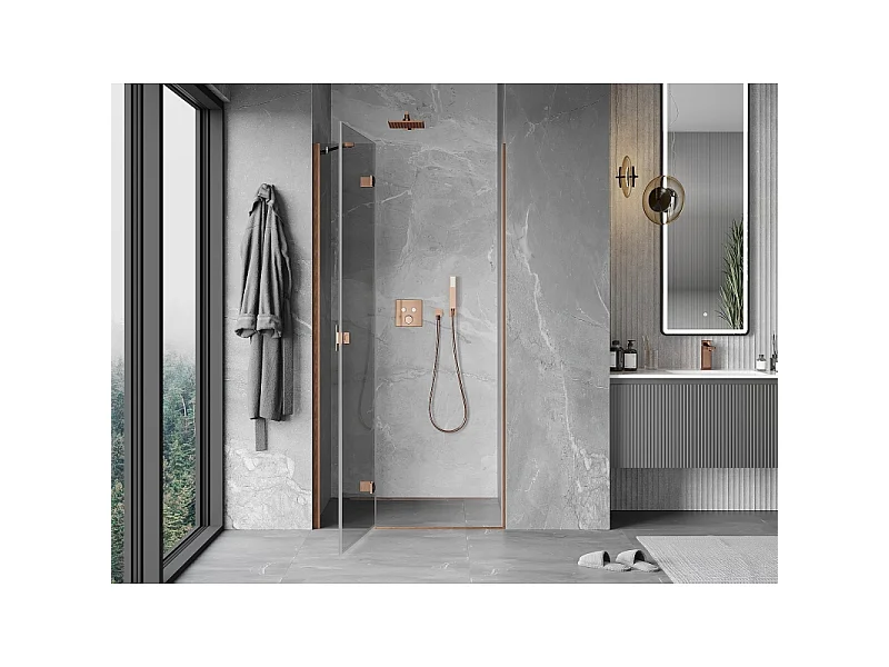 Mexen Mist-H porte de douche pivotante gauche 115 cm, transparent, cuivre brossé - 8A5-115-000-65-00-L