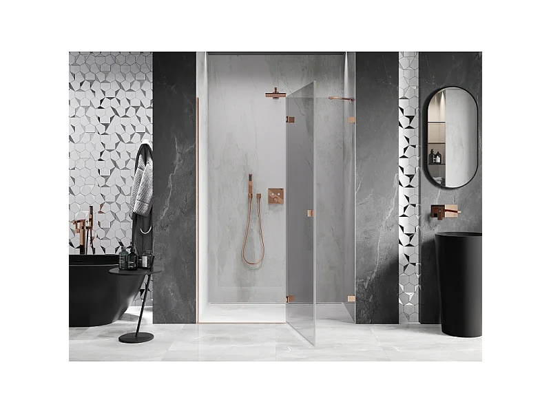 Mexen Lunar Dusche Tür öffnend rechts 140 cm, transparent, gebürstetes Kupfer - 834-140-000-65-00-P