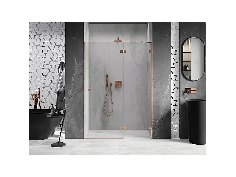 Mexen Lunar Dusche Tür öffnend rechts 140 cm, transparent, gebürstetes Kupfer - 834-140-000-65-00-P