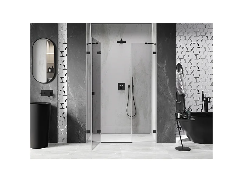 Mexen Lunar drzwi prysznicowe uchylne lewe 135 cm, transparent, czarne - 834S-135-050-70-00-L