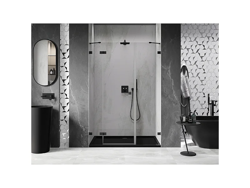 Mexen Lunar drzwi prysznicowe uchylne lewe 135 cm, transparent, czarne - 834S-135-050-70-00-L