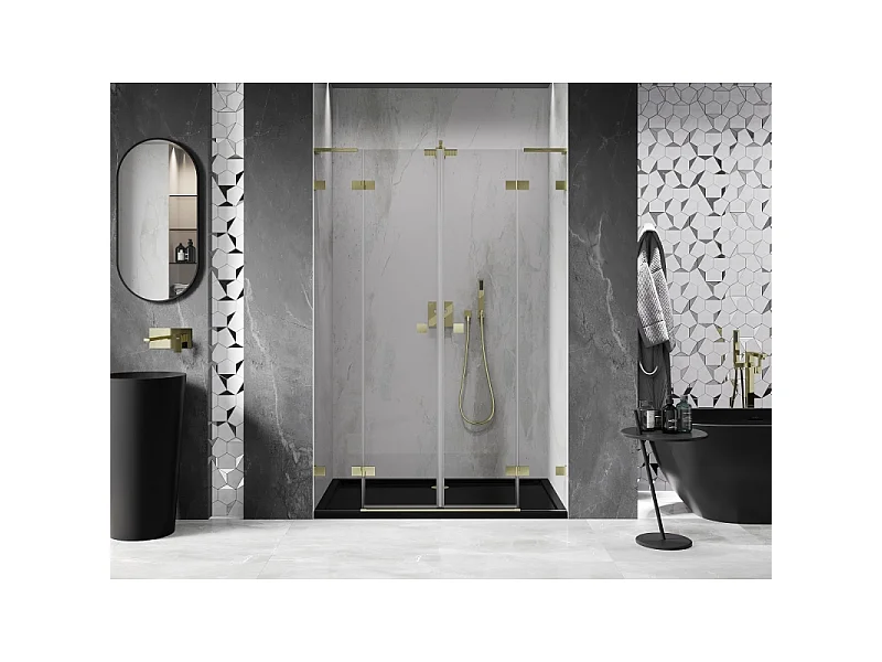 Mexen Lunar L Duo brusedør, karrusel, 160 cm, transparent, børstet guld - 834DL-160-000-55-00