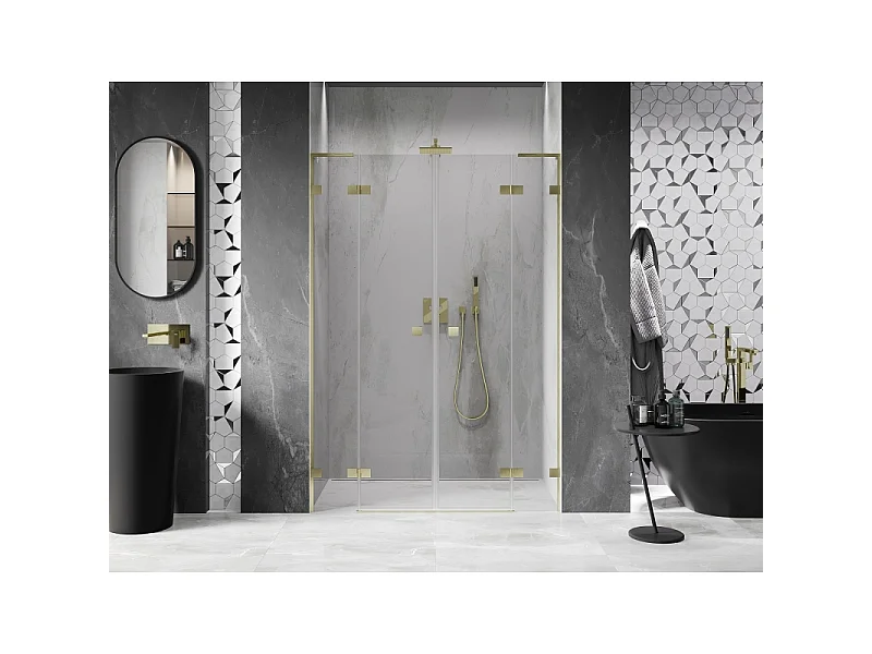 Mexen Lunar L Duo brusedør, karrusel, 160 cm, transparent, børstet guld - 834DL-160-000-55-00
