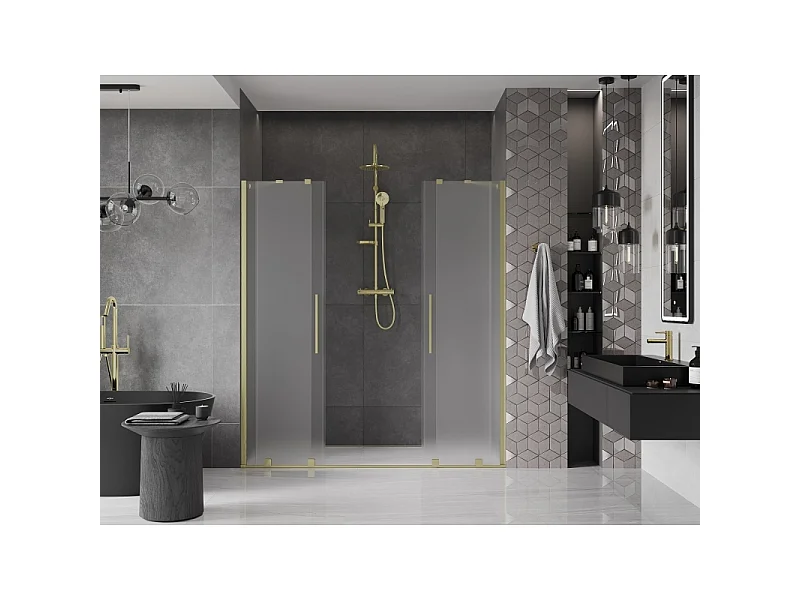 Mexen Velar Duo puertas de ducha correderas 170 cm, escarchado, acabado dorado cepillado - 871-170-000-32-55
