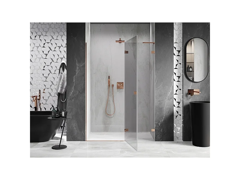 Mexen Lunar L rechte Duschtür, 140 cm, transparent, Roségold - 834L-140-000-60-00-P