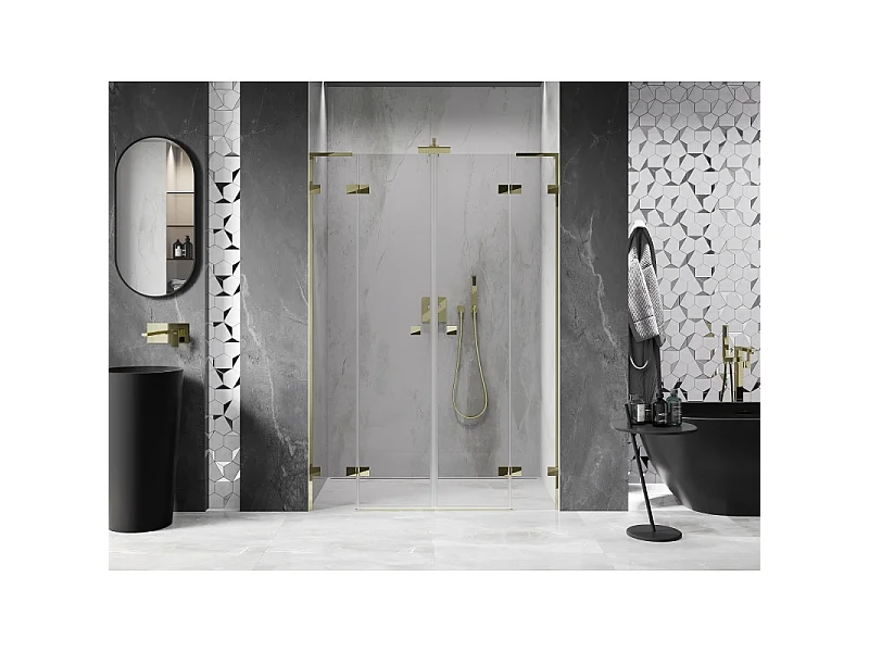 Mexen Lunar L Duo drzwi prysznicowe uchylne 140 cm, transparent, złote - 834DL-140-000-50-00