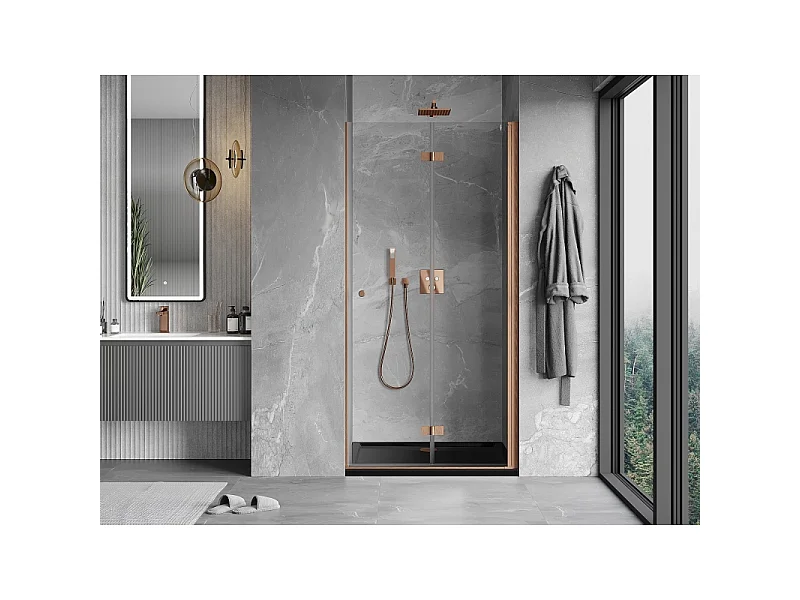 Mexen Mist-F shower doors folding right 95 cm, transparent, brushed copper - 8A6-095-000-65-00-P