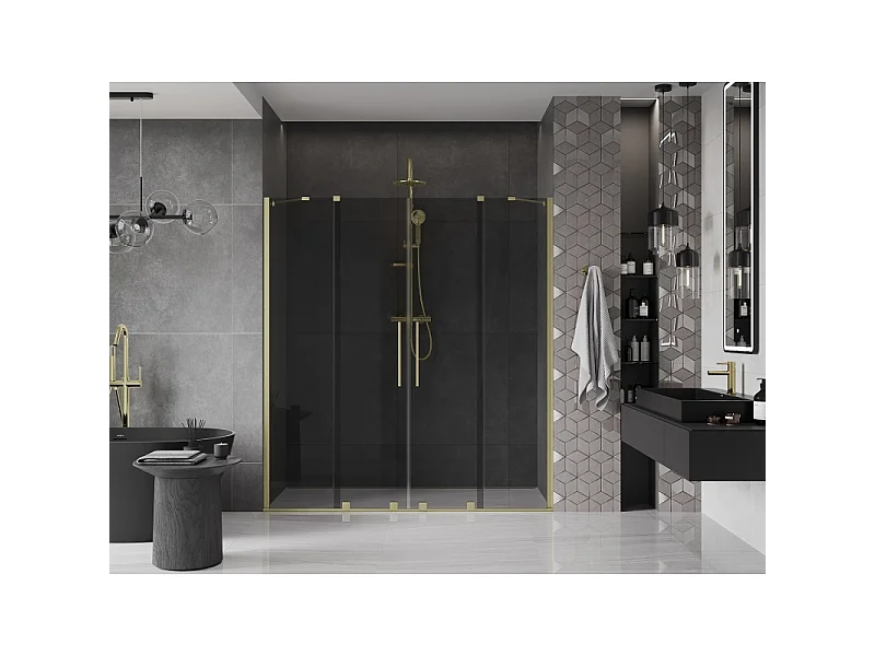 Mexen Velar Duo Schiebetür Dusche 170 cm, Graphit, gebürstetes Gold - 871-170-000-42-55