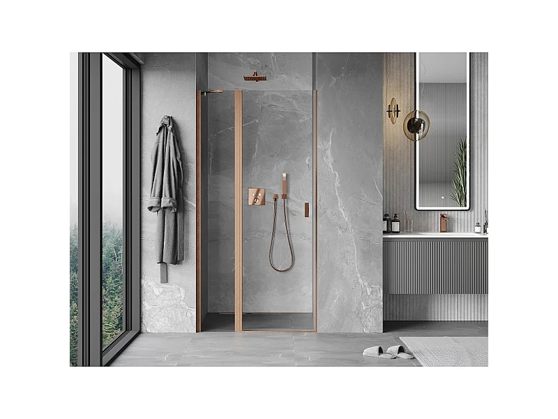 Mexen Mist shower door hinged 105 cm, transparent, brushed copper - 8A4-105-000-65-00