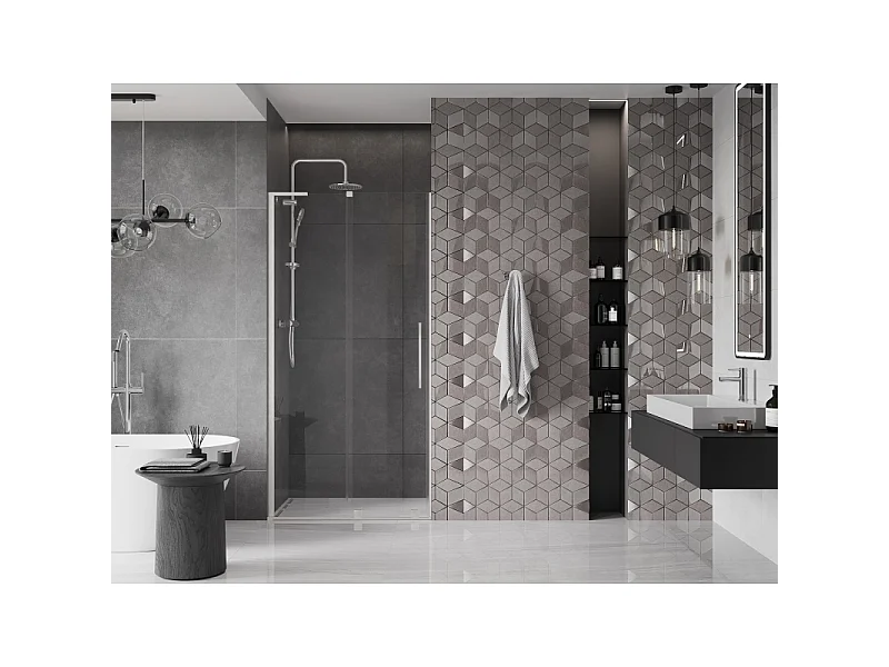 Mexen Velar L drzwi prysznicowe rozsuwane 100 cm, transparent, nikiel szczotkowany - 871-100-003-01-97