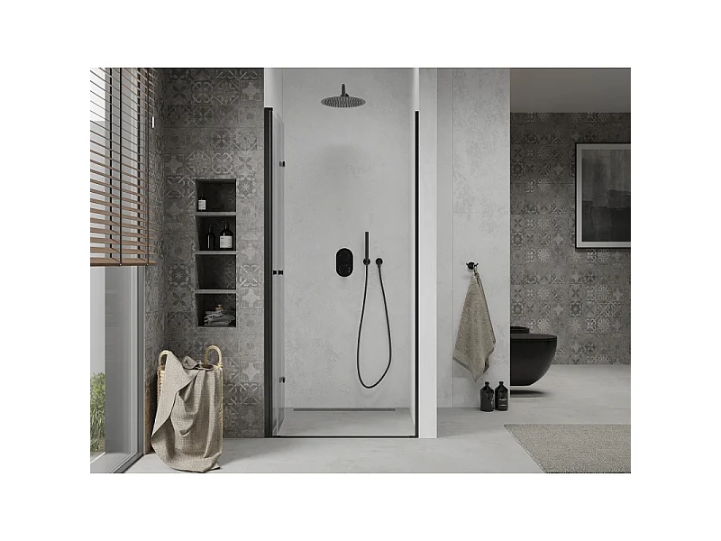 Mexen Lima foldbare bruseforhængsdøre 90 cm, transparent, sort - 856-090-000-70-00
