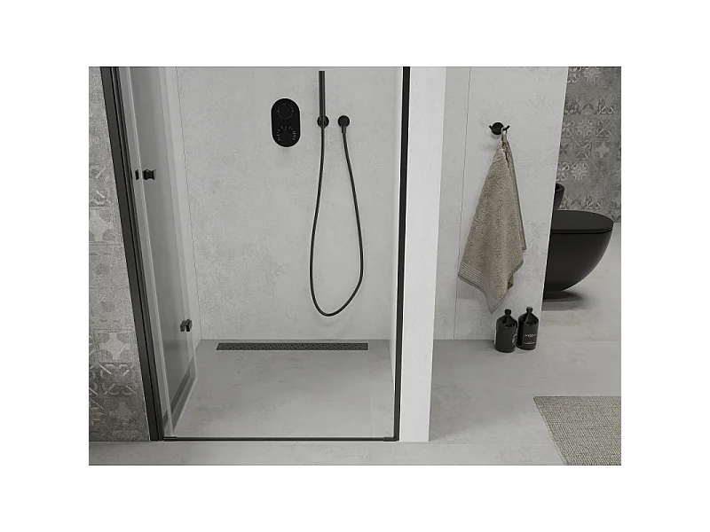Mexen Lima foldbare bruseforhængsdøre 90 cm, transparent, sort - 856-090-000-70-00
