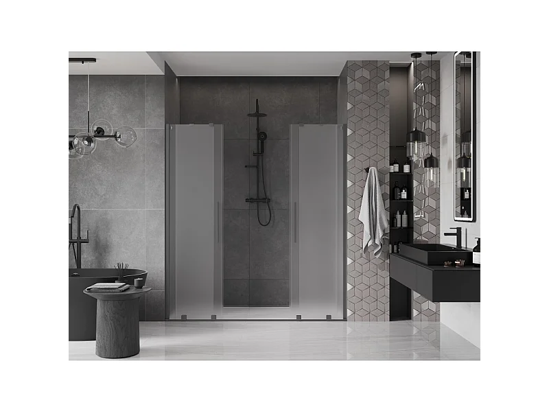 Mexen Velar Duo drzwi prysznicowe rozsuwane 200 cm, szron, gun metal - 871-200-000-32-95